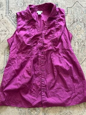 Motherhood Maternity Sleeveless Ruffle-Front Blouse in Magenta